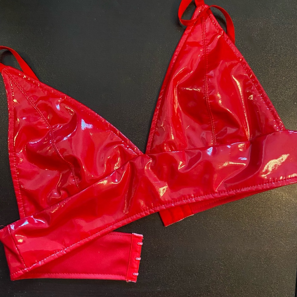 Red pleather bra top